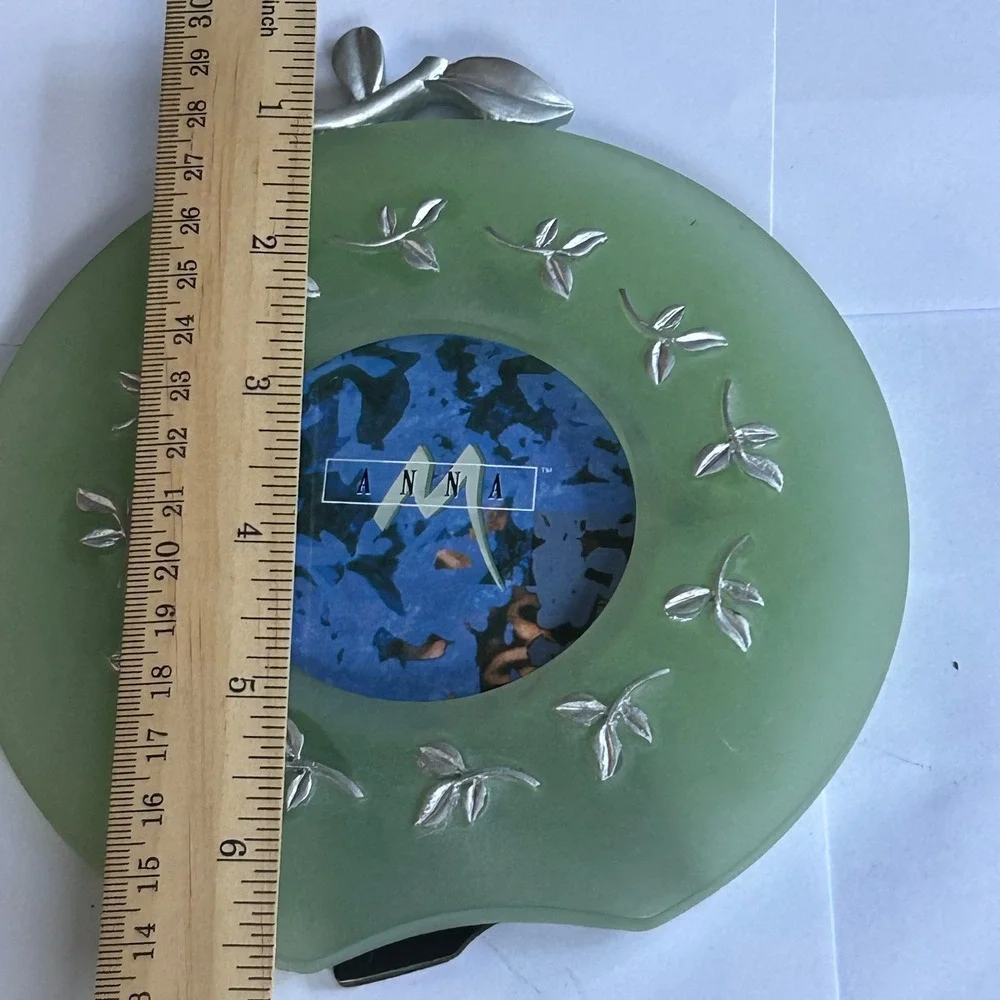 Anna Decorative Photo Frame Green Frosted Apple Silver Leaf Tabletop Ornate VTG